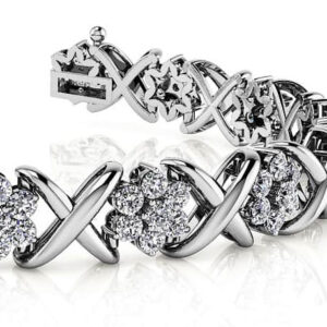Stylized X Flower Diamond Bracelet In 14K 18K White Yellow Or Rose Gold