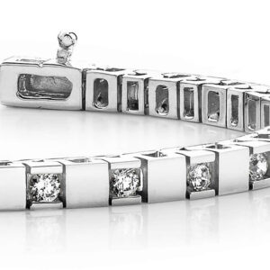 Alternating Diamond Block Tennis Bracelet In 14K 18K White Yellow Or Rose Gold