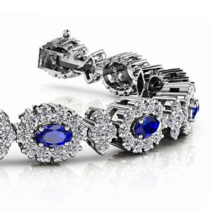 Oval Diamond And Gemstone Link Bracelet In 18K 14K Rose Gold Yellow Or White Gold