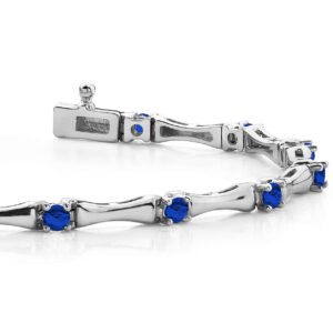 Alternating Gemstone Column Bracelet In 14K 18K White Yellow Gold Platinum