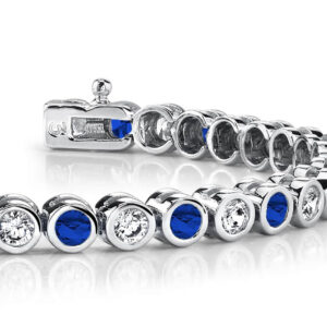 Classic Bezel Set Gemstone And Diamond Bracelet In Platinum Or Gold
