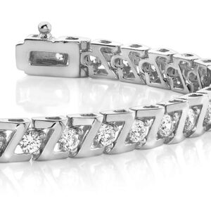 Z Link Prong Set Diamond Tennis Bracelet In White Yellow Or Rose Gold