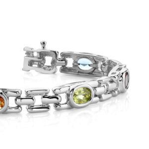 Brick Link Colored Stone Bracelet In 14K 18K White Yellow Gold Platinum