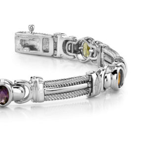 Cable Link Gemstone Bracelet Available In 14K 18K Yellow White Or Platinum