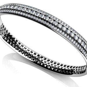 Three Row Channel And Prong Set Bangle In Gold Or Platinum