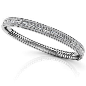 Dazzling Baguette And Round Diamond Bangle In 14K 18K White Yellow Gold Platinum