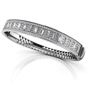Sleek And Stylish Baguette Bangle In White Gold Yellow Gold And Platinum