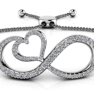 Infinite Love Diamond Heart Adjustable Bracelet In Platinum Or Gold