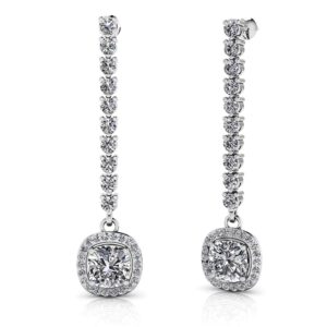 Modern Elegance Cushion Cut Diamond Drop Earrings Available In Platinum Or Gold