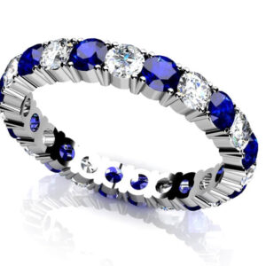 Gemstone And Diamond Eternity Ring In 14K 18K White Yellow Gold Platinum