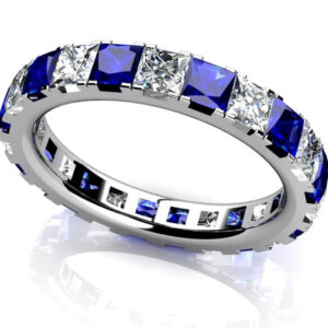 Princess Cut Diamond And Gemstone Eternity Ring In Platinum Or Gold