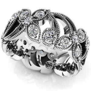 Flower Leaf Design Diamond Eternity Band Available In Gold Or Platinum