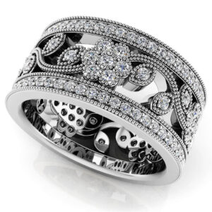 Diamond Flowers Eternity Band In 14K 18K Yellow White Or Rose Gold