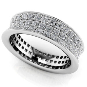 Concave 3 Row Princess Cut Eternity Ring In 14K 18K White Yellow Or Rose Gold