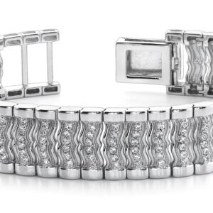 Wavy Diamond Link Mens Bracelet Available In Platinum Or Gold