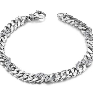 Two Tone Diamond Figure Eight Bracelet In 14K 18K White Yellow Or Rose Gold