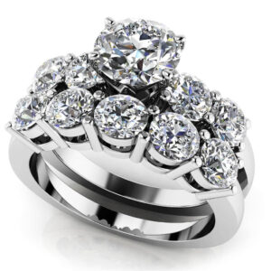 Four Prong Five Across Bridal Set In 14K 18K Yellow White Or Rose Gold