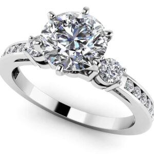 Three Across Plus Side Stone Engagement Ring In Platinum Or Gold