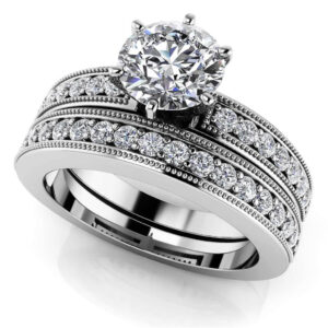 Channel Diamond Bridal Set In 14K 18K White Yellow Rose Gold Or Platinum