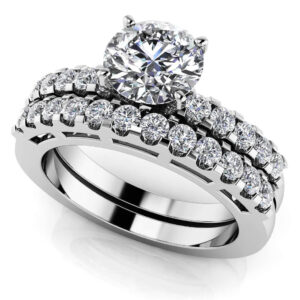 Prong Set Diamond Laden Bridal Set In Yellow White Gold Or Platinum