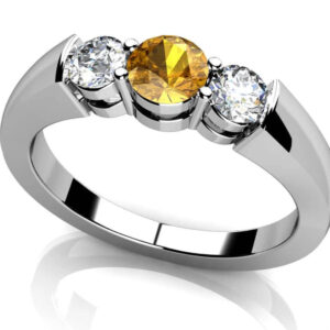 Three Stone Gem And Diamond Ring In White Yellow Or Rose Gold