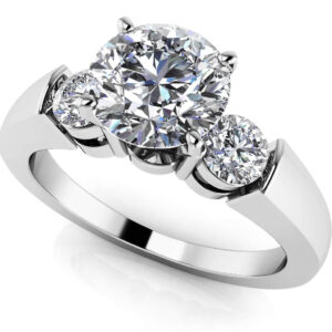 Triple Diamond Engagement Ring In 14K 18K White Yellow Or Rose Gold