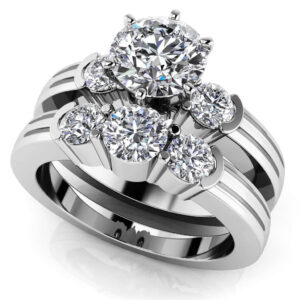 Ridged Diamond Side Accent Bridal Set In 14K 18K White Yellow Or Rose Gold