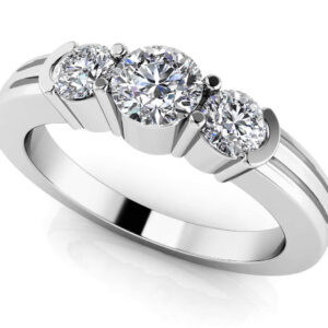 Ridged Band Triple Diamond Ring