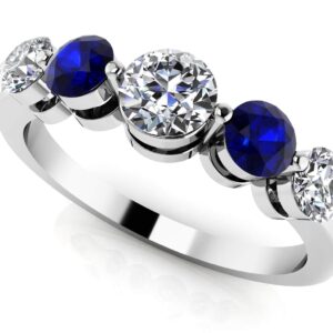 Diamond And Gemstone Five Across Band In White Gold Yellow Gold And Platinum