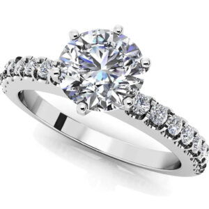 Prong Set Side Diamond Engagement Ring In White Yellow Or Rose Gold