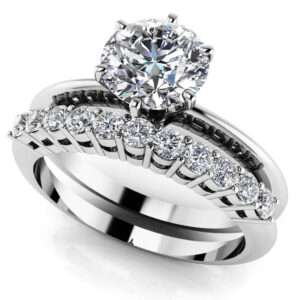 Diamond Solitaire Studded Band Bridal Set In White Gold Yellow Gold And Platinum