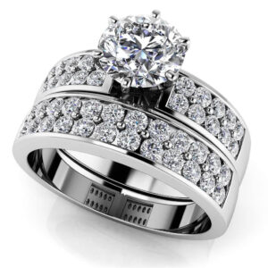 Double Row Channel Bridal Set In 14K 18K Yellow White Or Rose Gold