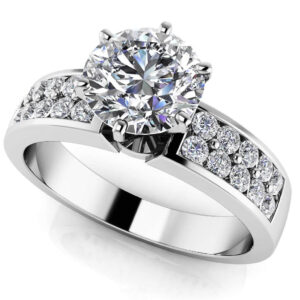 Channel Set 6 Prong Center Stone Engagement Ring Available In Platinum Or Gold