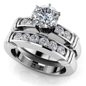 Channel Diamond Flanked Bridal Set In White Yellow Gold Or Platinum