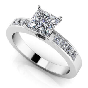 Channel Set Princess Cut Diamond Engagement Ring In Yellow White Gold Or Platinum