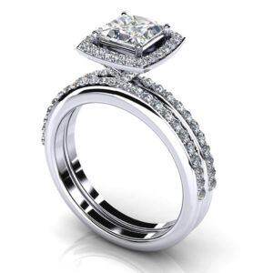 Princess Cut Diamond Wedding Set With Diamond Band Available In Platinum Or Gold