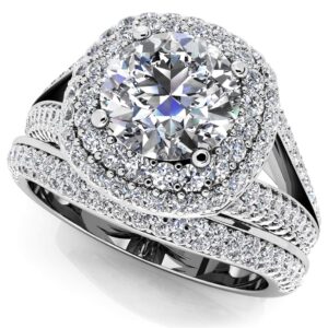 Splendid Double Halo Diamond Wedding Set In White Yellow Or Rose Gold