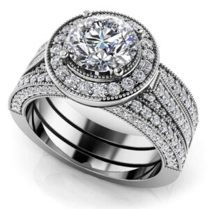 Vintage Glamour Double Band Bridal Set In Gold Or Platinum