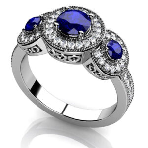 Perfect Three Diamond Gemstone Anniversary Ring In Yellow White Gold Or Platinum