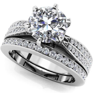 Elegant Six Prong Diamond Bridal Set In 14K 18K White Yellow Or Rose Gold