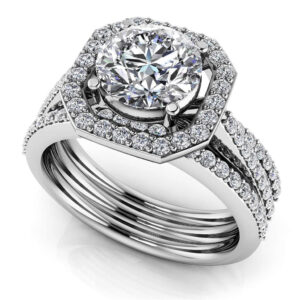 Octagon Diamond Bridal Set With Two Bands In Yellow White Gold Or Platinum