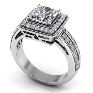 Milgrain Detail Princess Cut Engagement Ring