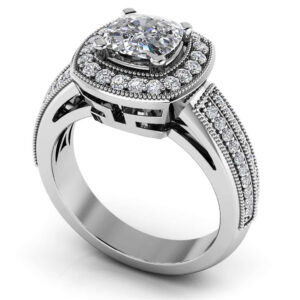 Vintage Inspired Cushion Cut Engagement Ring In Platinum Or Gold