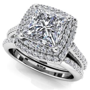 Round And Princess Cut Diamond Frame Bridal Set