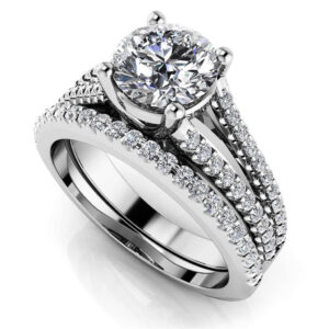 Diamond Lined Split Shank Matching Wedding Set