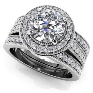 Vintage Luxe Double Piece Bridal Set In 18K Or 14K White Gold And Yellow Gold