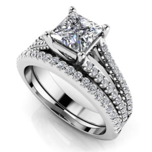 Split Shank Princess Cut Bridal Set Available In Platinum Or Gold