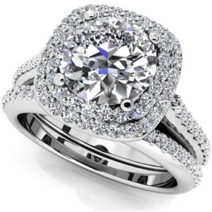 Round Halo Diamond Double Frame Bridal Set