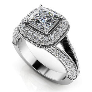 Exquisite Double Halo Engagement Ring In White Yellow Or Rose Gold