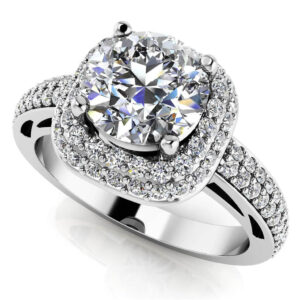 Modern Double Halo Engagement Ring In Yellow White Gold Or Platinum